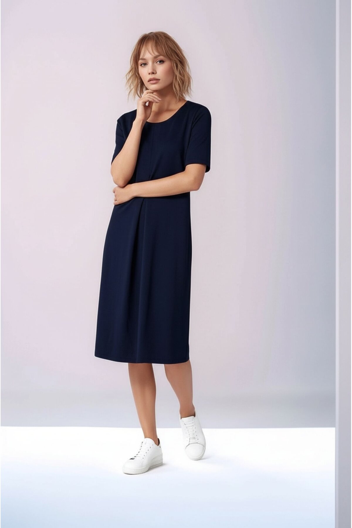 Kadın Yarım Kol Bisiklet Yaka Eteği Volanlı Spor Şık Büyük Beden Elbise