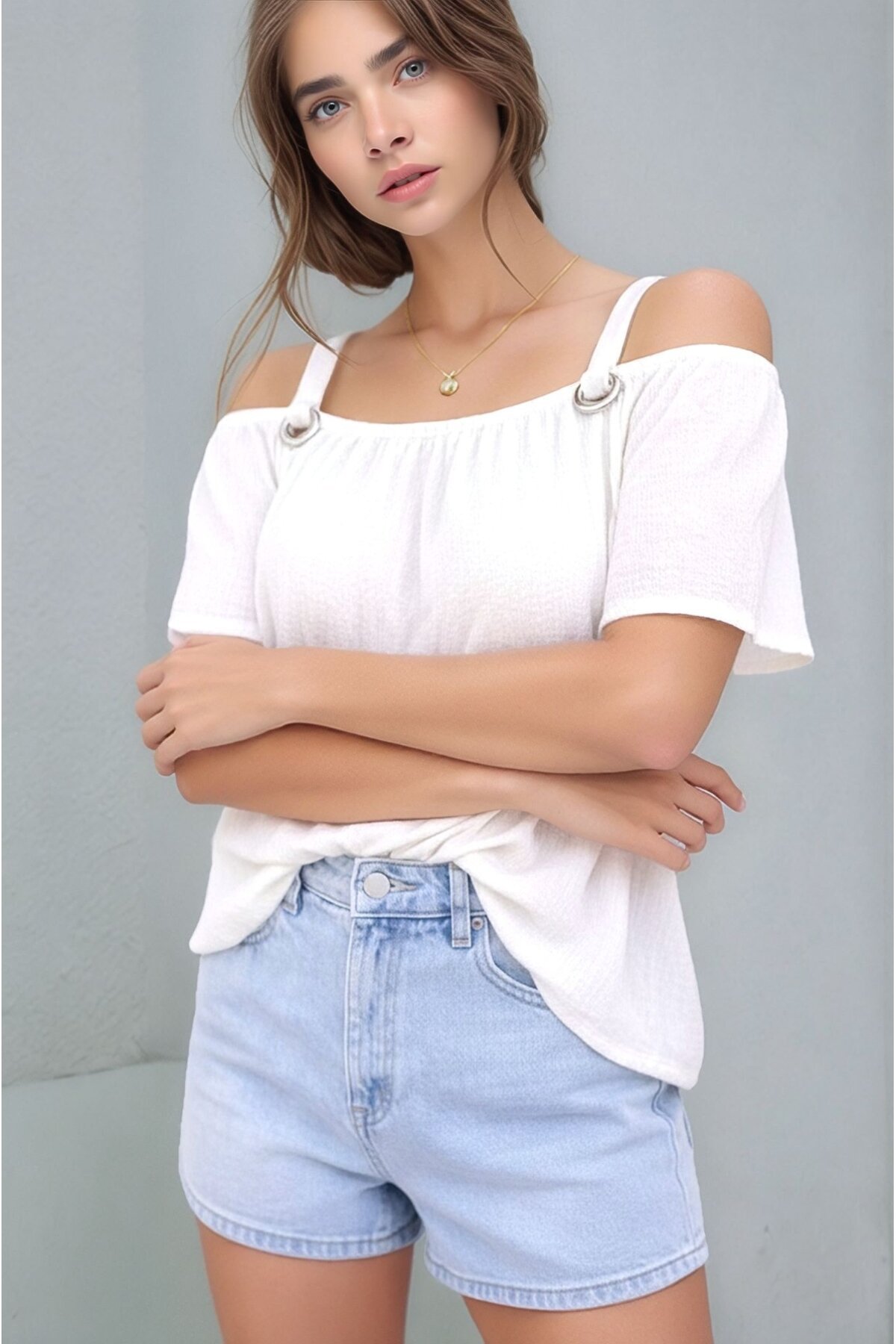 Kadın Yazlık Askılı Kuşgözü Detay Curve Spor Şık Casual Bluz