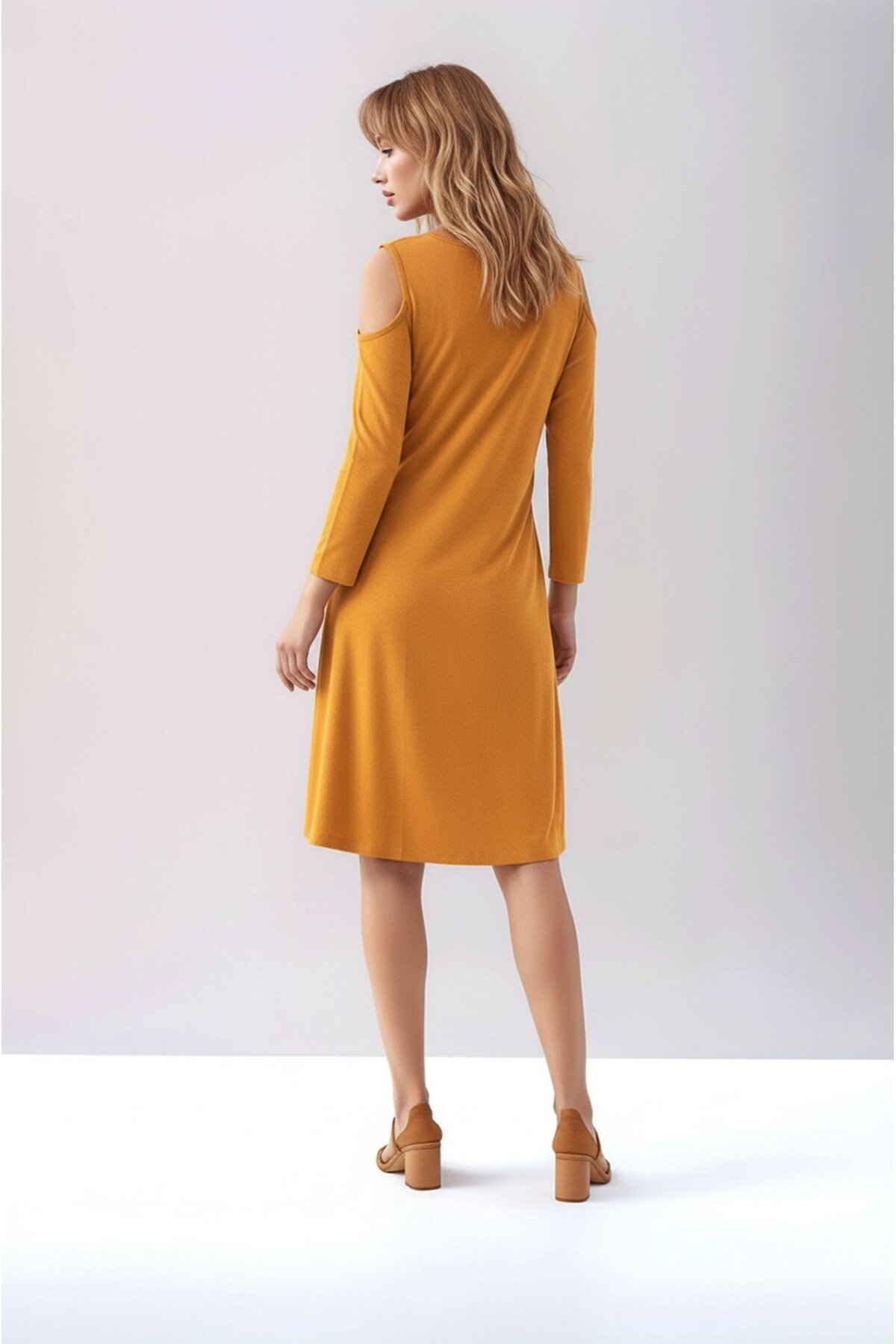 Kadon Omzu Açık Truvakar Kol Bisiklet Yaka Rahat Kalıp Spor Şık Örme Viskon Elbise