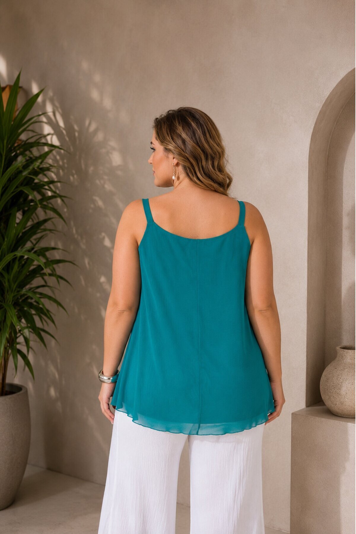 Kadın V Yaka Kalın Askılı Curve Büyük Beden Spor Şık Tshirt Bluz