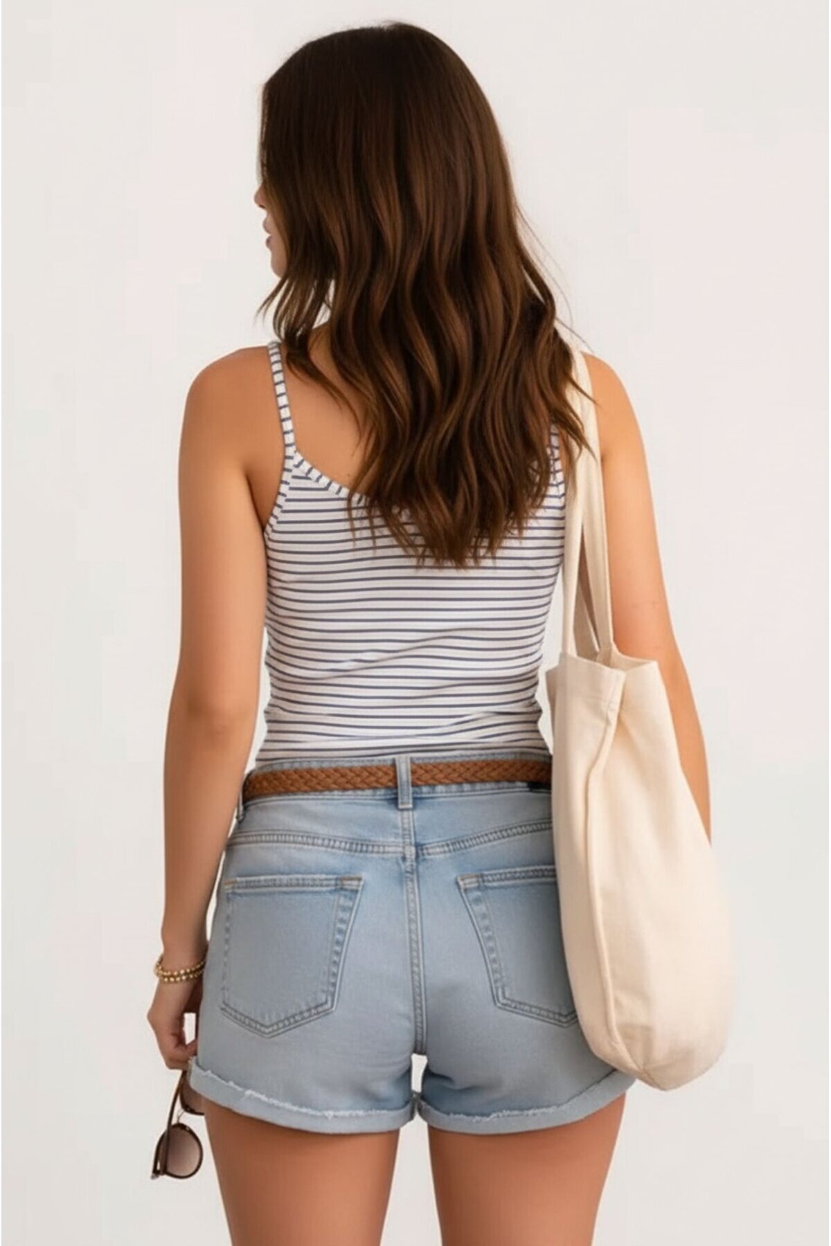 Kadın Yazlık Askılı Önü Düğmeli Çizgili Esnek Curve Uyumlu Spor Şık Casual Bluz
