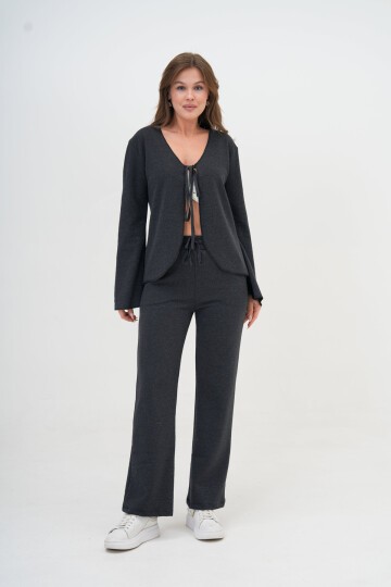 Kadın Antrasit Gri Tam Kalıp Ceket Pantolon Spor Şık Casual Curve Eşofman Takımı