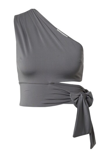 Kadın Belden Bağlama Detay Tek Kol Omzu Açık Spor Şık Rahat Kalıp Croptop Bluz