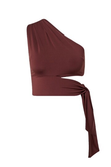 Kadın Belden Bağlama Detay Tek Kol Omzu Açık Spor Şık Rahat Kalıp Croptop Bluz