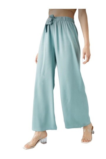 Kadın Beli Lastikli Rahat Salaş Su Yeşili Pantolon
