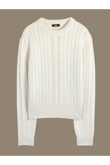 Kadın Bisiklet Yaka Dokulu Ekru Rengi Spor Şık Triko