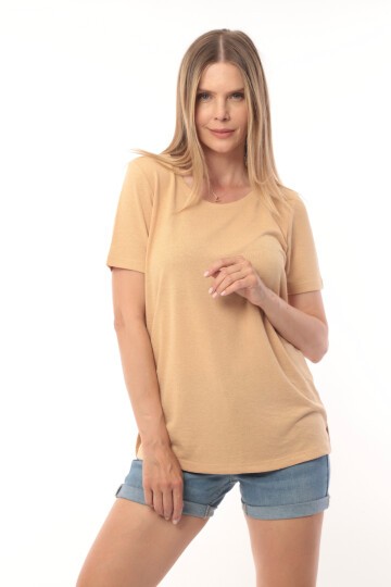 Kadın Buklet Kumaş Düz Sade Büyük Beden Curve Yarım Kol Bluz