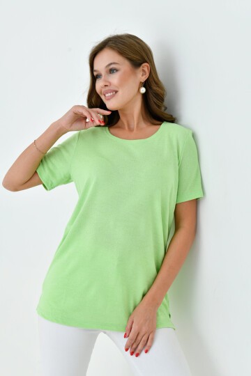 Kadın Buklet Kumaş Düz Sade Büyük Beden Curve Yarım Kol Bluz