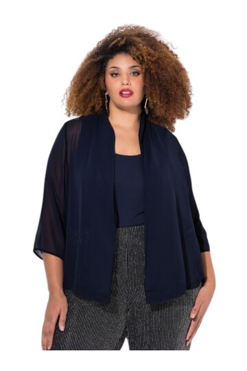 Kadın Büyük Beden Şifon Tül Dökümlü Şık Kombinleyici Curve Truvakar Kol Ceket