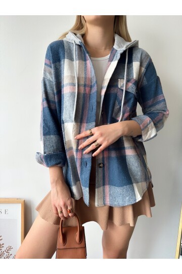 Kadın Curve Desenli Renkli Oduncu Oversize Büyük Beden Ceket Gömlek