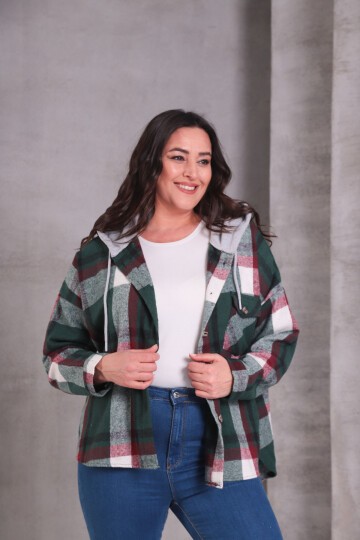 Kadın Curve Desenli Renkli Oduncu Oversize Büyük Beden Ceket Gömlek