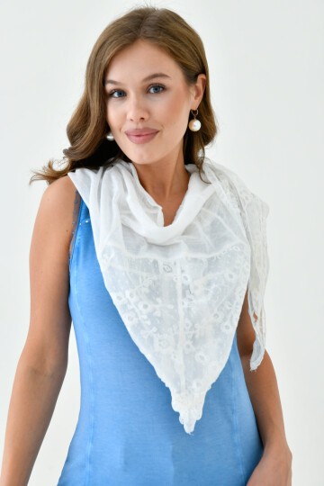 Kadın Dantel ve Örgü İşlemeli Yıkamalı Spor Şık Dokulu Boyunluk Şal