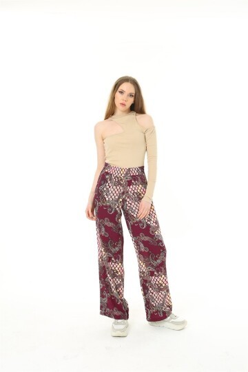 Kadın Dokuma Viskon Desenli Cepli Büyük Beden Kalıp Beli Lastikli Salaş Pantolon