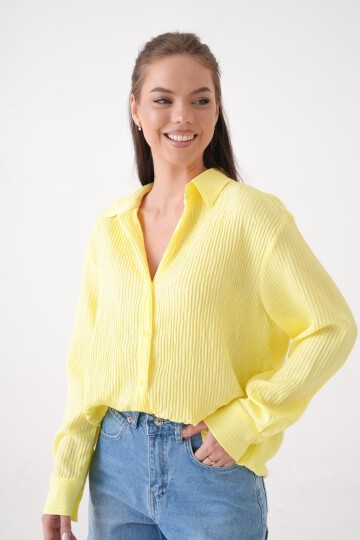 Kadın Gömlek Yaka Önü Düğmeli Düz Uzun Kol Rahat Kalıp Curve Büyük Bedeb Yazlık Gömlek