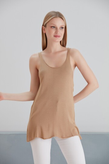 Kadın Kolsuz Simli Yazlık Spor Şık Curve Triko Bluz