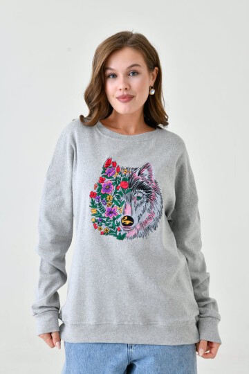 Kadın Oversize Casual Spor Günlük Baskılı Nakışlı Rahat Sweatshirt Kazak