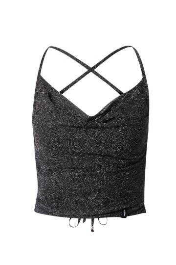 Kadın Sırtı Açık Bağlamalı Tül Degaje Yaka Spor Şık Tasarım Simli Croptop Büstiyer