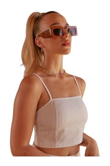 Kadın Sırtı Açık Çizgili Spor Şık Croptop Büstiyer Bluz