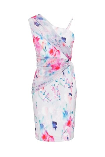 Kadın Tek Omuz Batık Desenli Asimetrik Kesim Tasarım Şık Gece Abiye Elbise