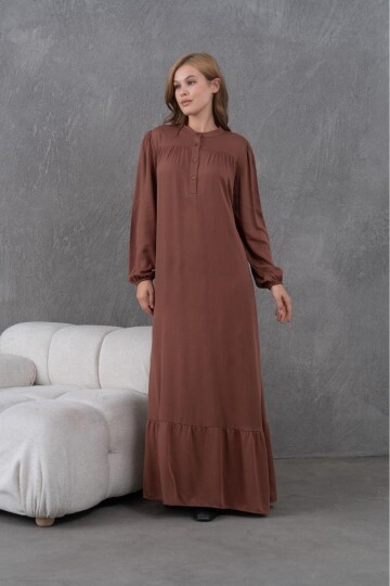 Kadın Tesettüre Uygun Uzun Kol Beli Bağcıklı Maxi Boy Rahat Büyük Beden Şık Pamuk Elbise