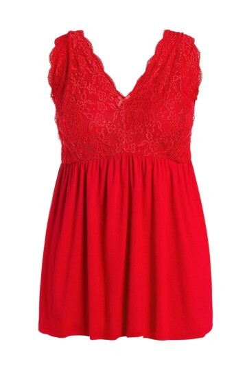 Kadın V Yaka Dantel Detay Askılı Şık Büyük Beden Curve Viskon Gecelik Bluz