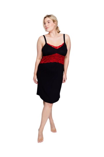 Kadın V Yaka Dantel Detay Askılı Şık Uzun Büyük Beden Curve Viskon Gecelik Elbise