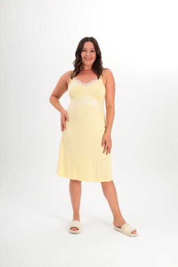 Kadın V Yaka Dantel Detay Askılı Şık Uzun Büyük Beden Curve Viskon Gecelik Elbise