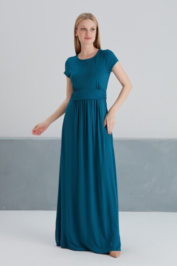 Kadın Yarım Kollu Maxi Boy Viskon Spor Şık Curve Hamile Elbisesi