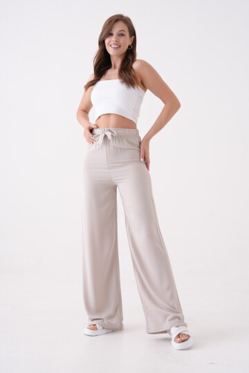 Kadın Yüksek Bel Kuşaklı %100 Viscose Pamuk Geniş Paça Şık Casual Büyük Beden Curve Pantolon