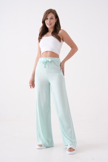 Kadın Yüksek Bel Kuşaklı %100 Viscose Pamuk Geniş Paça Şık Casual Büyük Beden Curve Pantolon