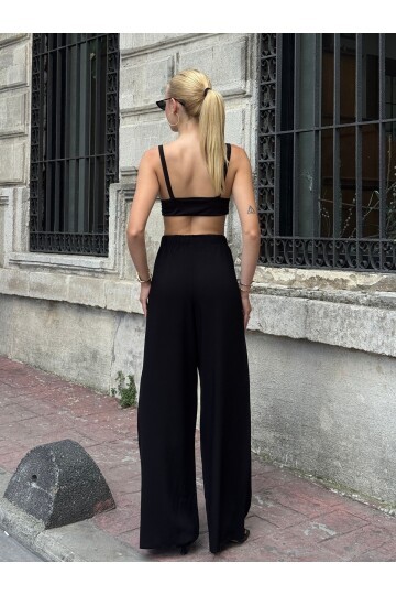 Kadın Yüksek Bel Kuşaklı %100 Viscose Pamuk Geniş Paça Şık Casual Büyük Beden Curve Pantolon