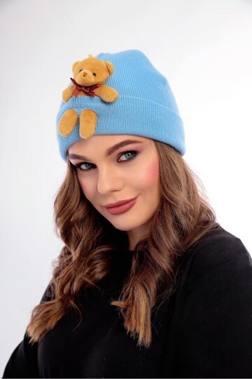 Unisex Ayılı Spor Şık Tasarım Hediyelik Bebe Mavisi Bere
