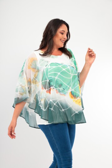 Kadın  Asimetrik Kesim Şifon Curve Büyük Beden Viskon Spor Şık Bluz