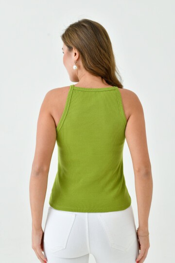 Kadın Askılı Fitilli Kaşkorse Spor Şık Crop Bluz