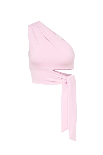 Kadın Belden Bağlama Detay Tek Kol Omzu Açık Spor Şık Rahat Kalıp Croptop Bluz