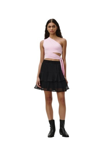 Kadın Belden Bağlama Detay Tek Kol Omzu Açık Spor Şık Rahat Kalıp Croptop Bluz