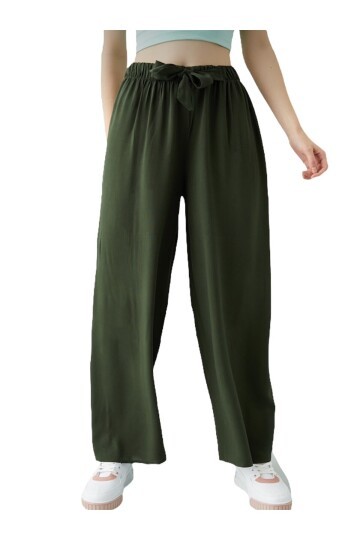 Kadın Beli Lastikli Rahat Haki Salaş Pantolon