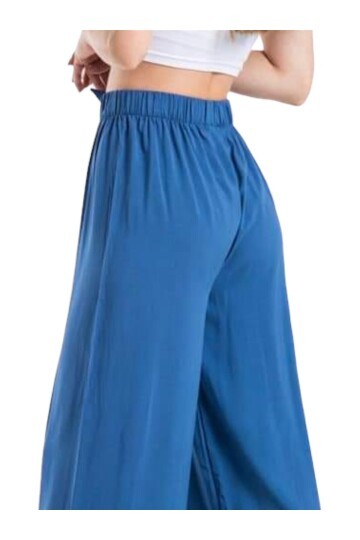 Kadın Beli Lastikli Rahat Salaş Mavi Pantolon