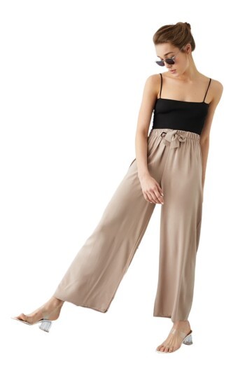 Kadın Beli Lastikli Rahat Salaş Vizon Pantolon