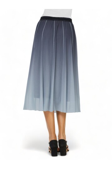 Kadın Beli Lastikli Simli Tül Midi Boy Curve Spor Şık Lacivert Etek