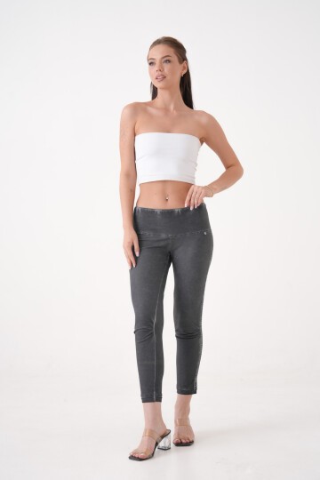 Kadın Beli Lastikli Yanı Taş Detaylı Düşük Bel Büyük Beden Curve Günlük Spor Şık Tayt