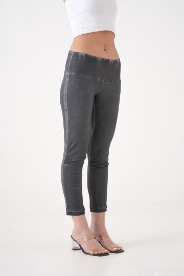 Kadın Beli Lastikli Yanı Taş Detaylı Düşük Bel Büyük Beden Curve Günlük Spor Şık Tayt