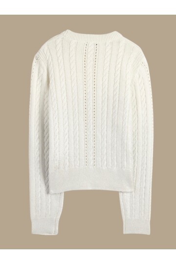 Kadın Bisiklet Yaka Dokulu Ekru Rengi Spor Şık Triko