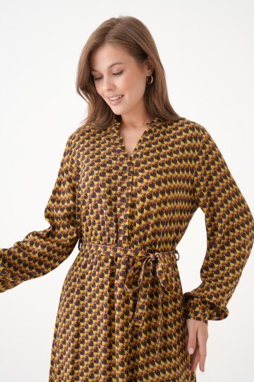 Kadın Bisiklet Yaka Tesettüre Uygun %100 Viscose Maxi Boy Uzun Kol Büyük Beden Curve Yazlık Elbise