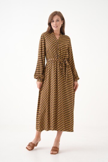 Kadın Bisiklet Yaka Tesettüre Uygun %100 Viscose Maxi Boy Uzun Kol Büyük Beden Curve Yazlık Elbise