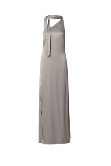 Kadın Boyundan Bağlamalı Vücudu Saran Maxi Sırtı Açık Saten Kolsuz Şık Yazlık Abiye Gece Elbise