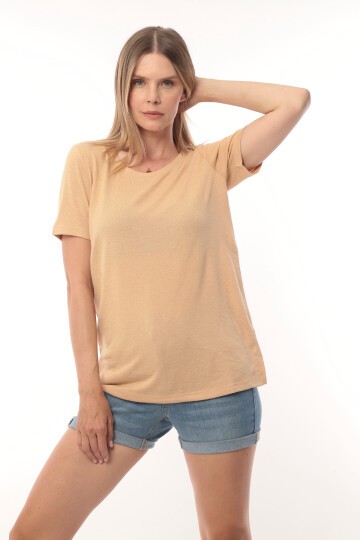 Kadın Buklet Kumaş Düz Sade Büyük Beden Curve Yarım Kol Bluz