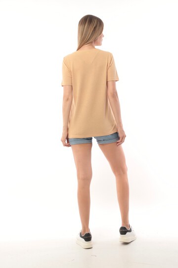 Kadın Buklet Kumaş Düz Sade Büyük Beden Curve Yarım Kol Bluz