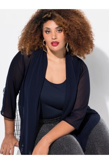 Kadın Büyük Beden Şifon Tül Dökümlü Şık Kombinleyici Curve Truvakar Kol Ceket