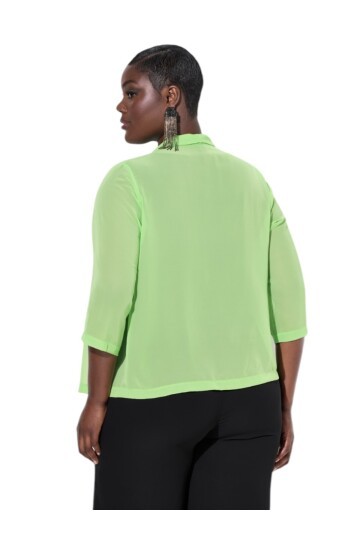 Kadın Büyük Beden Şifon Tül Dökümlü Şık Kombinleyici Curve Truvakar Kol Ceket